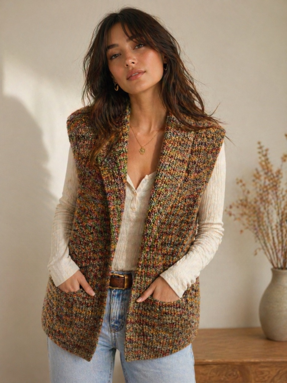 Appleseeds Petites Knit Open Multi Cardigan Vest